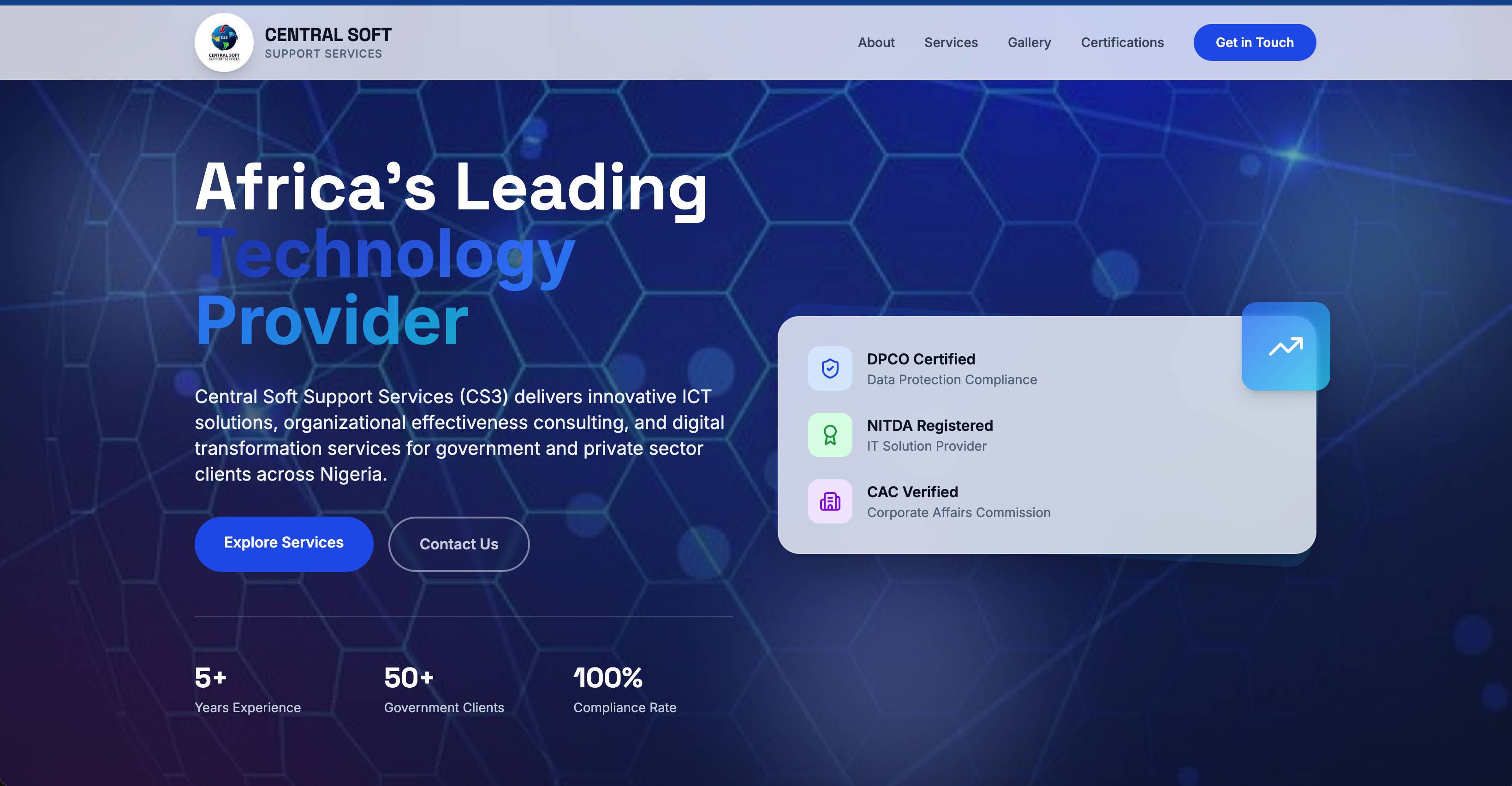 Screenshot of Central Soft Support Services ICT solutions website