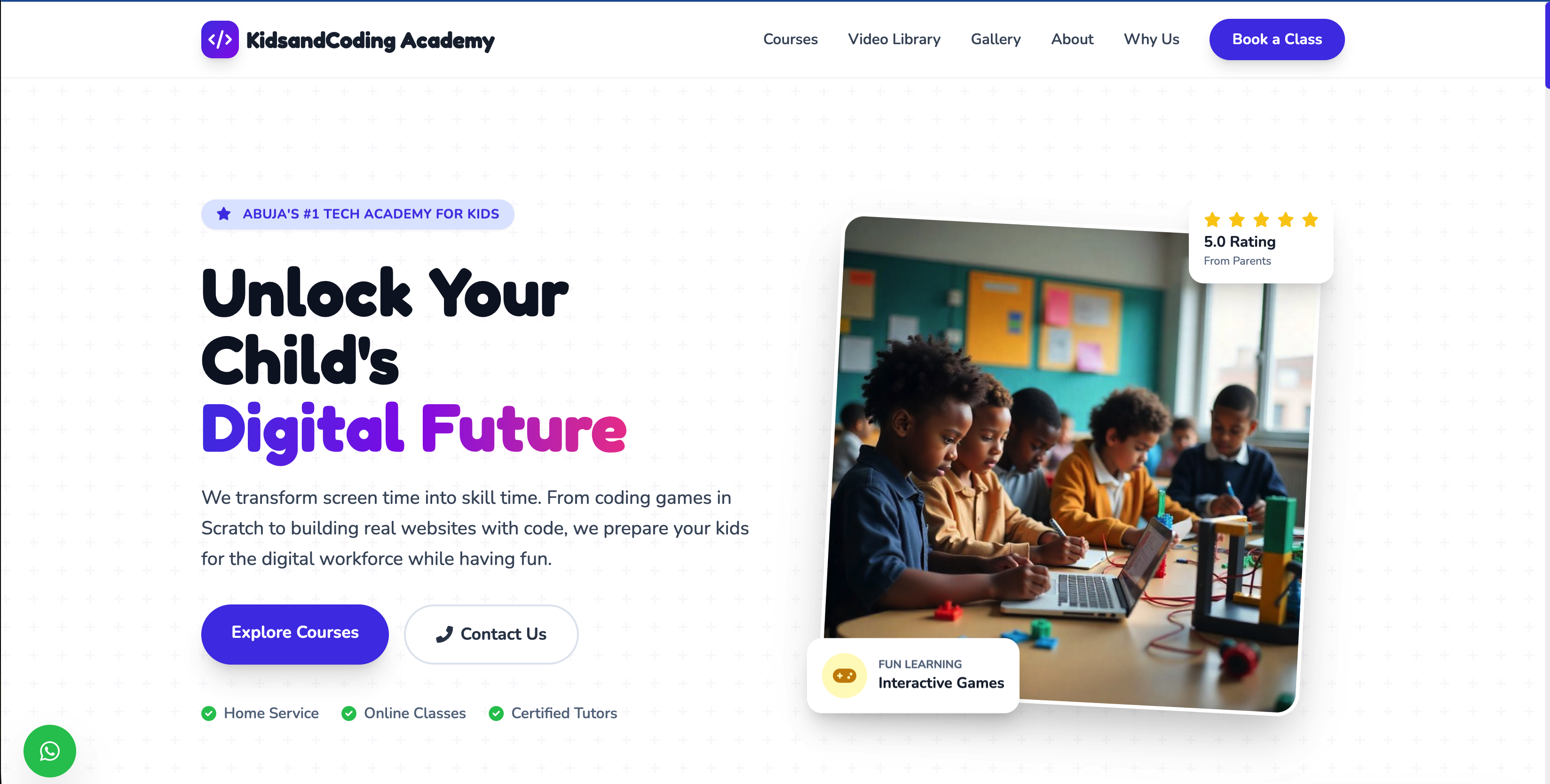 Screenshot of kidsandcoding educational agency website