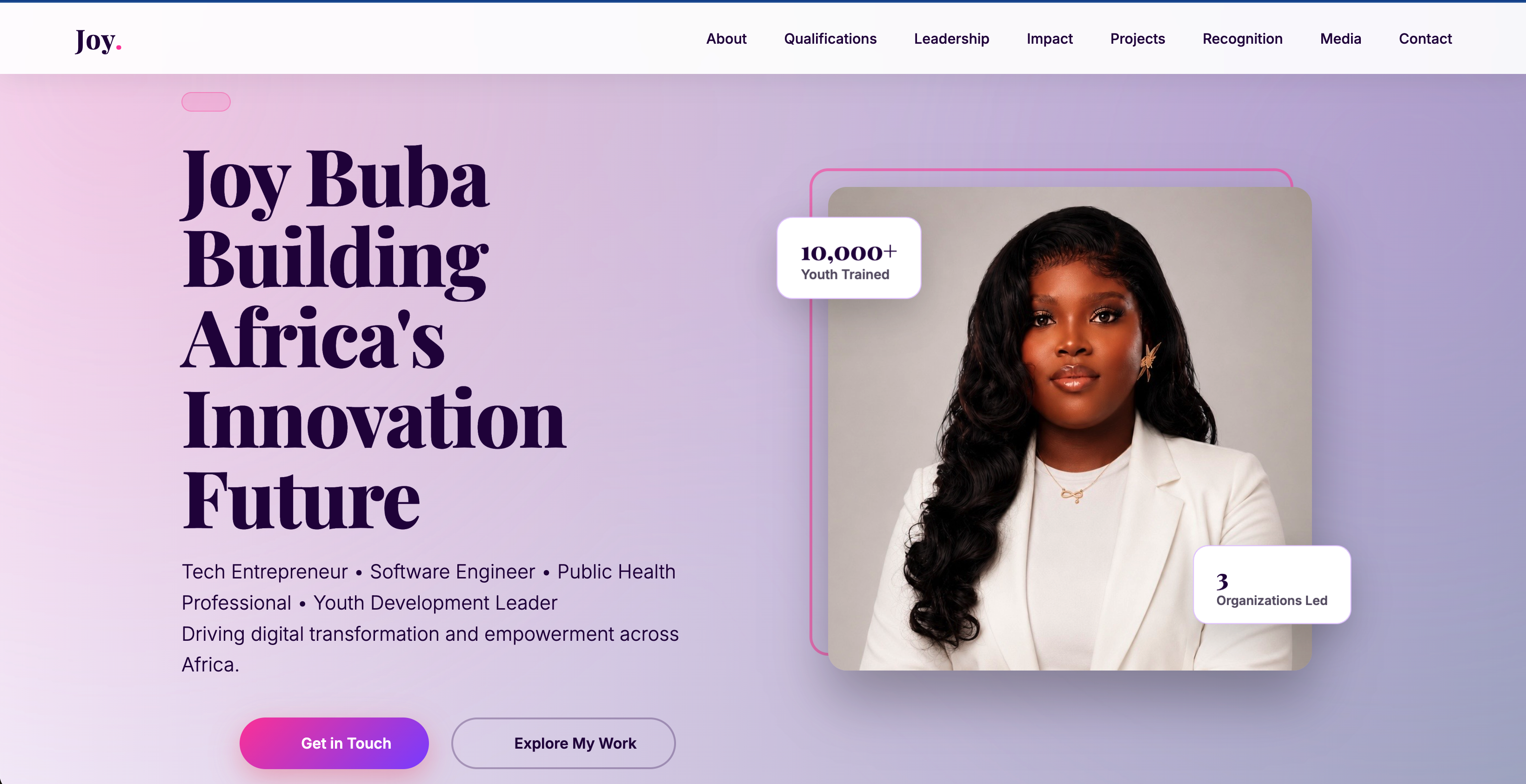 Screenshot of JoyBuba professional portfolio website